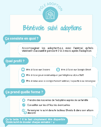 Bénévole pour suivre les animaux adoptés