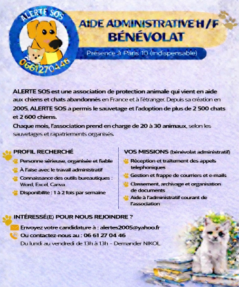 NOUS RECRUTONS DES BÉNÉVOLES POUR AIDER À L'ADMINISTRATIF