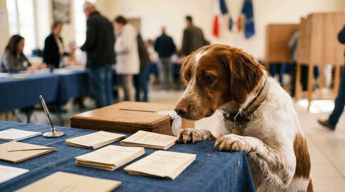 un chien qui regarde les bulletins pour les &eacute;lections municipales 2026