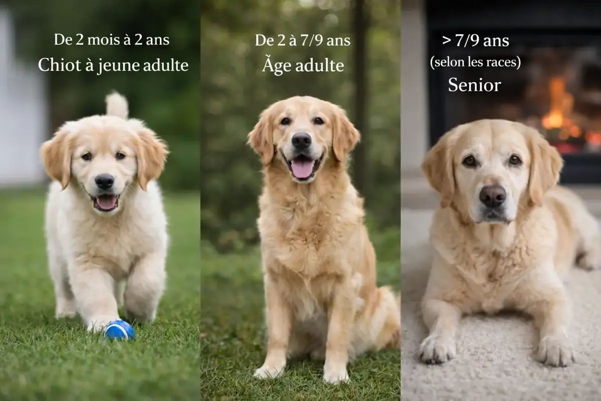Un chien &agrave; chaque &eacute;tape de sa vie ; chiot, adulte, senior