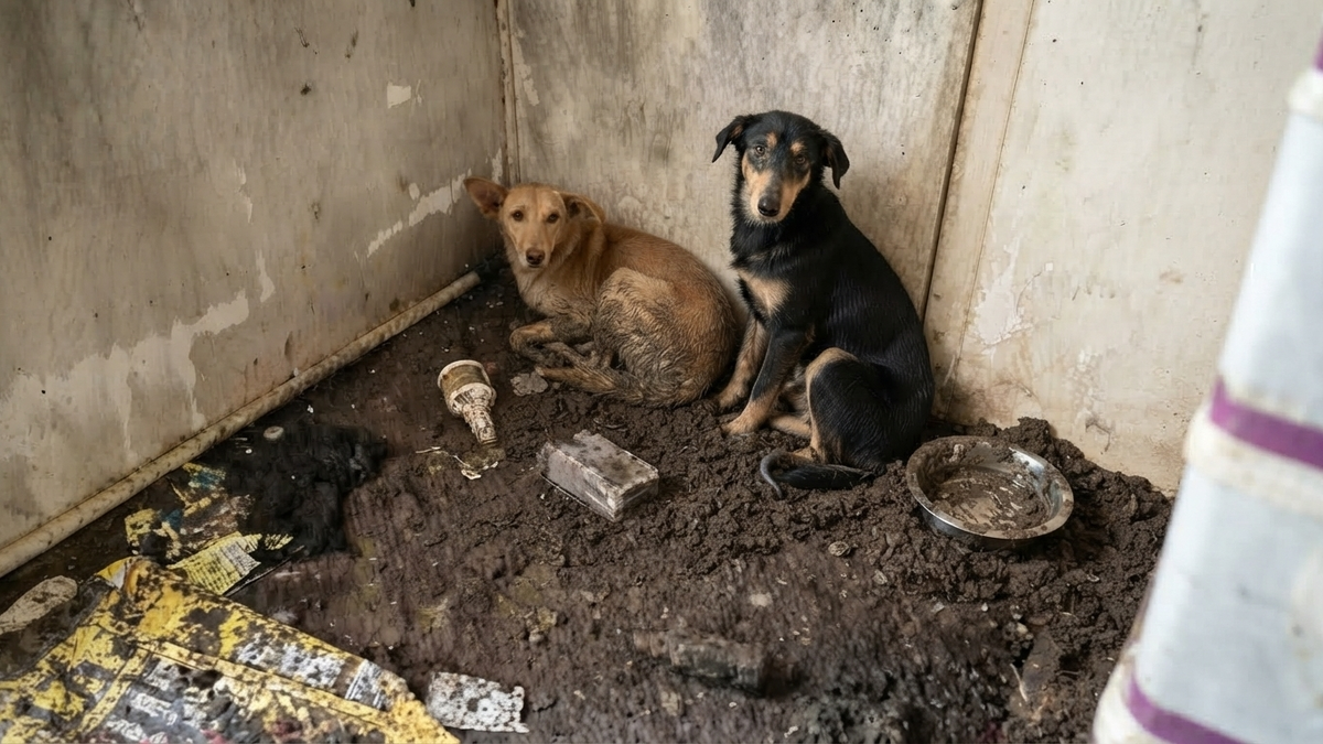 deux des 102 chiens de races crois&eacute;s trouv&eacute;s dans un hangar insalubre