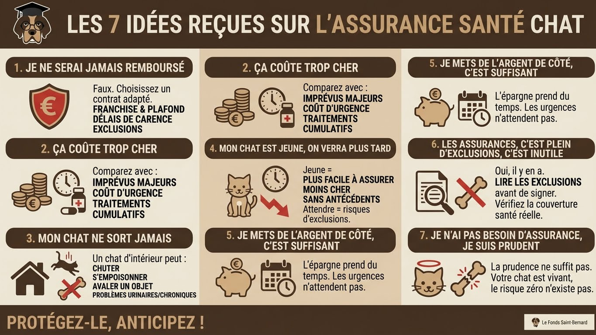 infographie r&eacute;sum&eacute;, les id&eacute;es re&ccedil;ues sur l'assurance sant&eacute; chat