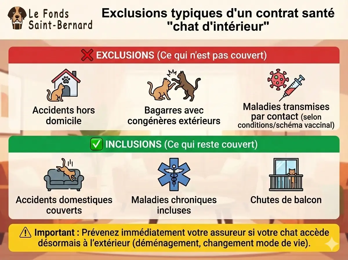 infographie sur les exclusions d'un contrat sant&eacute; chat d'int&eacute;rieur