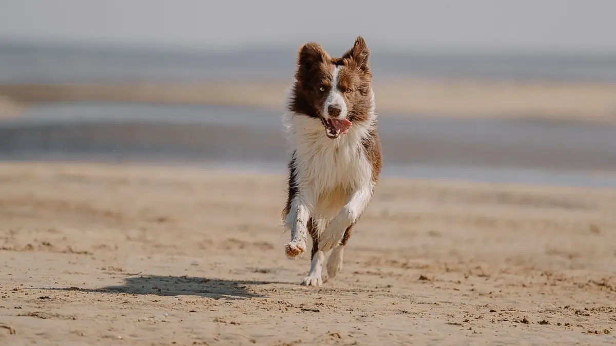 chien courant sur la plage