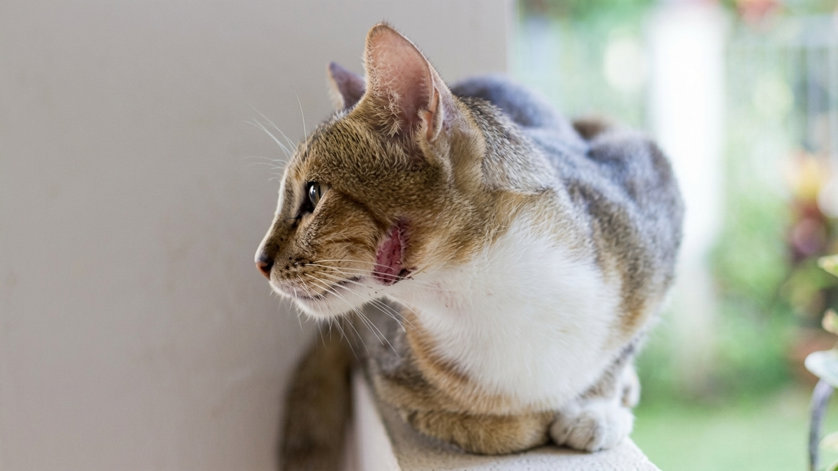 chat avec un abc&egrave;s apr&egrave;s une bagarre et morsure d'un autre chat