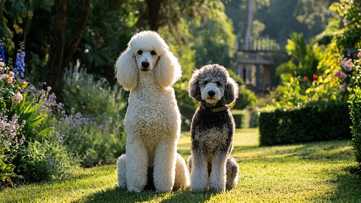 deux chiens de race, un caniche royal et un caniche nain &agrave; adopter